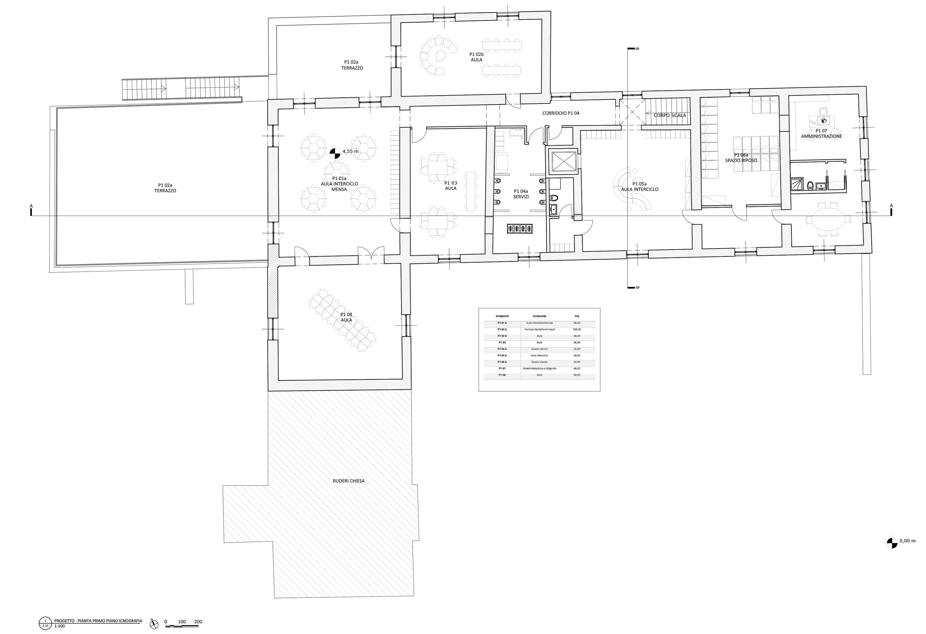 Pianta del primo piano del progetto esecutivo